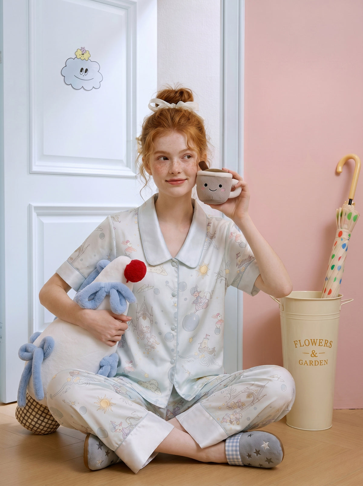 【Summer Impressions | Echoes of the Clock Tower】Silken Dreams-Women's Pajama Set Short Sleeve Long Pants