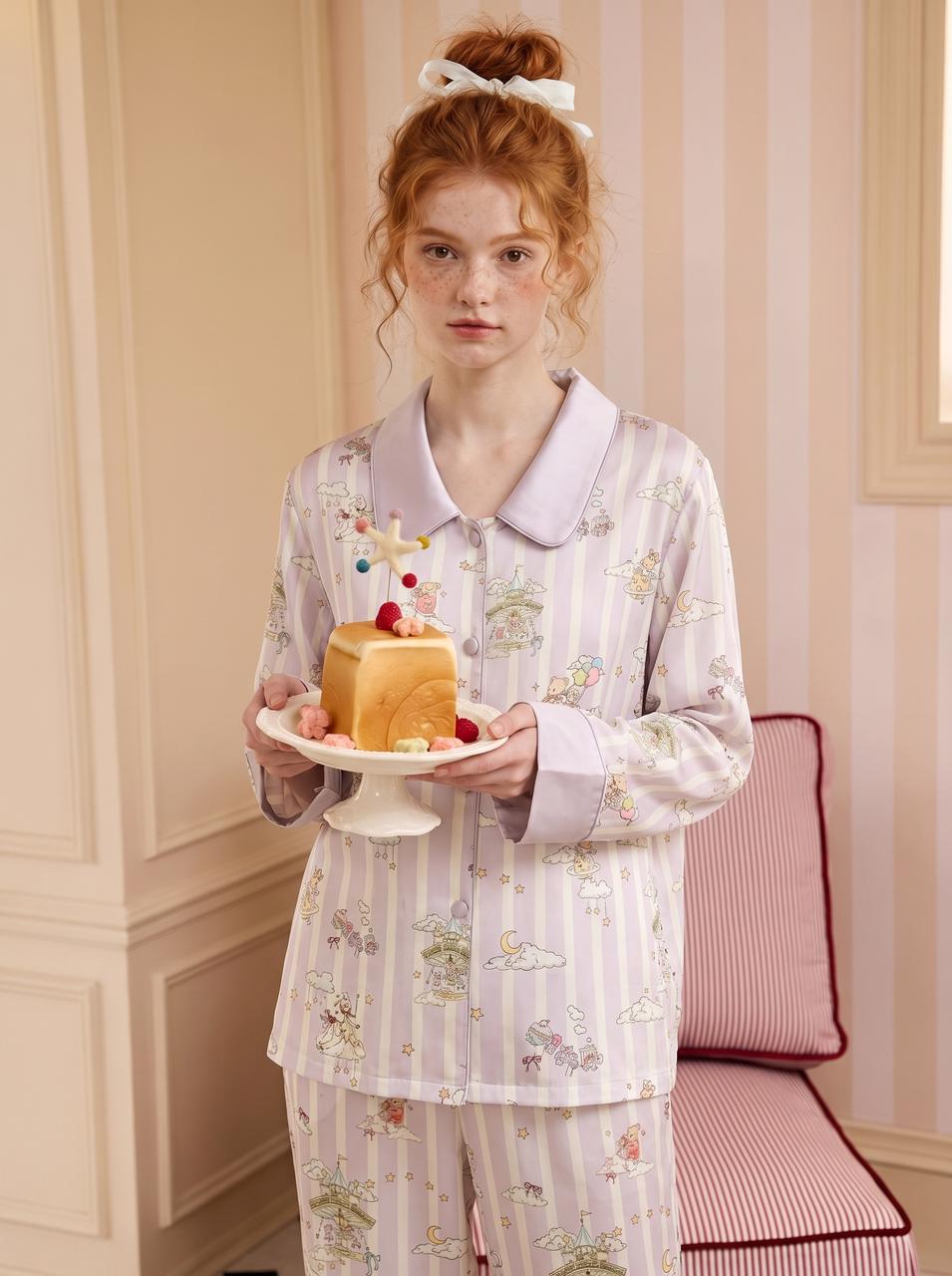 【Starry Dream Isle | Starlit Wishes】Silken Dreams - Women's Pajama Set - Long Sleeve Long Pants