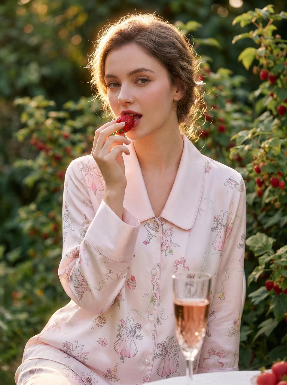 【Wild Berry Girl | Tea Party】Silken Dreams - Women's Pajama Set - Long Sleeve Long Pants