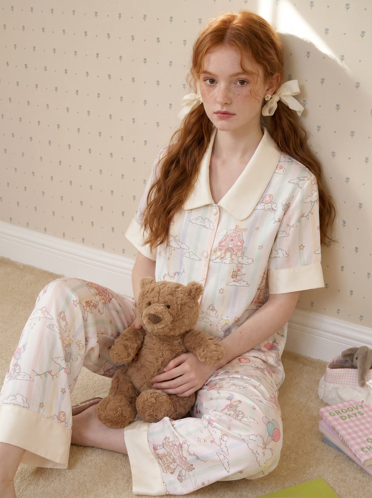 【Utopia | Theatre in the Clouds】Silken Dreams-Women's Pajama Set Short Sleeve Long Pants