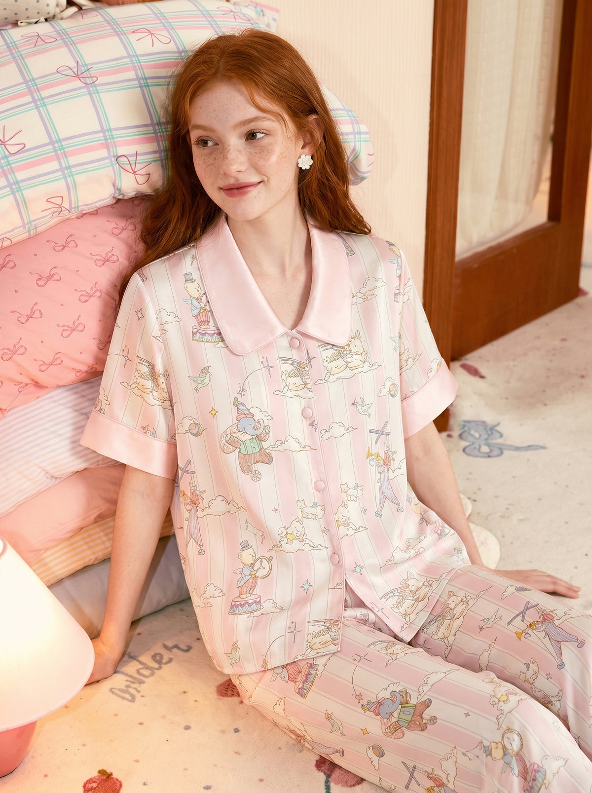 【Enchanted Dream | Lisbon Solstice】Silken Dreams-Women's Pajama Set Short Sleeve Long Pants