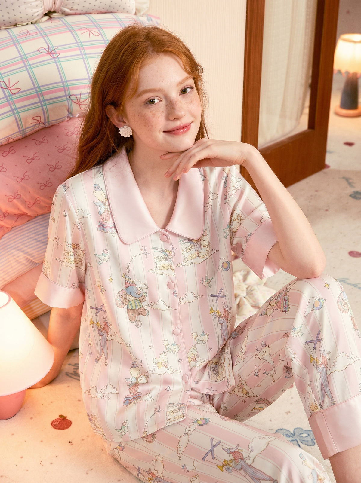 【Enchanted Dream | Lisbon Solstice】Silken Dreams-Women's Pajama Set Short Sleeve Long Pants