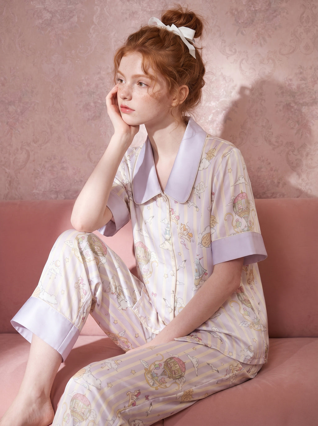 【Enchanted Dream | Pegasus Flight】Silken Dreams-Women's Pajama Set Short Sleeve Long Pants