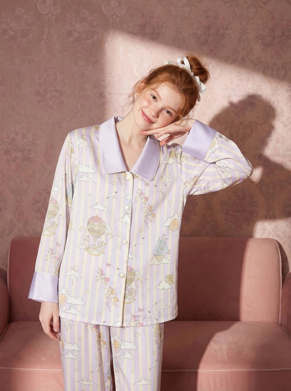 【Enchanted Dream | Pegasus Flight】Silken Dreams - Women's Pajama Set - Long Sleeve Long Pants