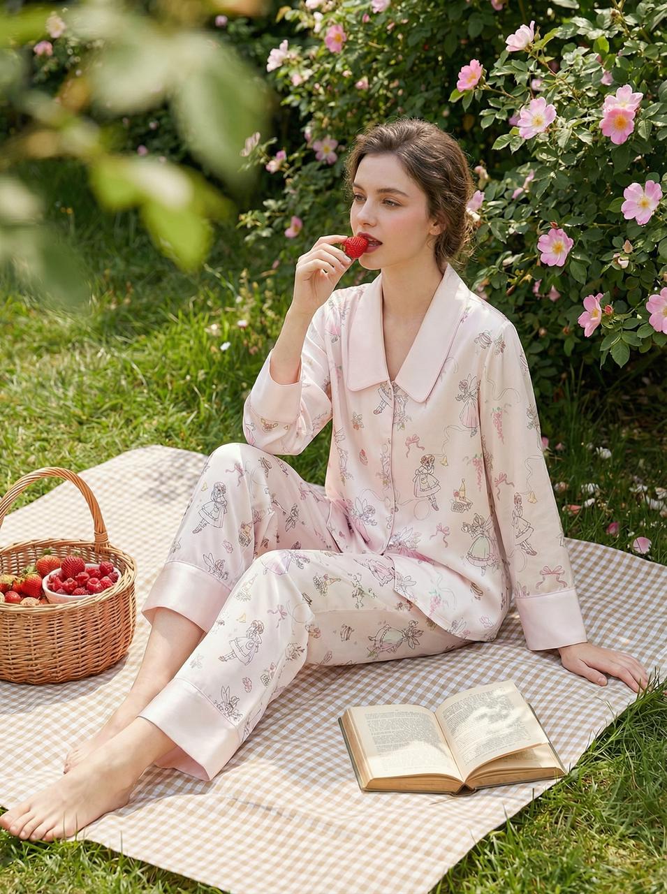 【Wild Berry Girl | Tea Party】Silken Dreams - Women's Pajama Set - Long Sleeve Long Pants