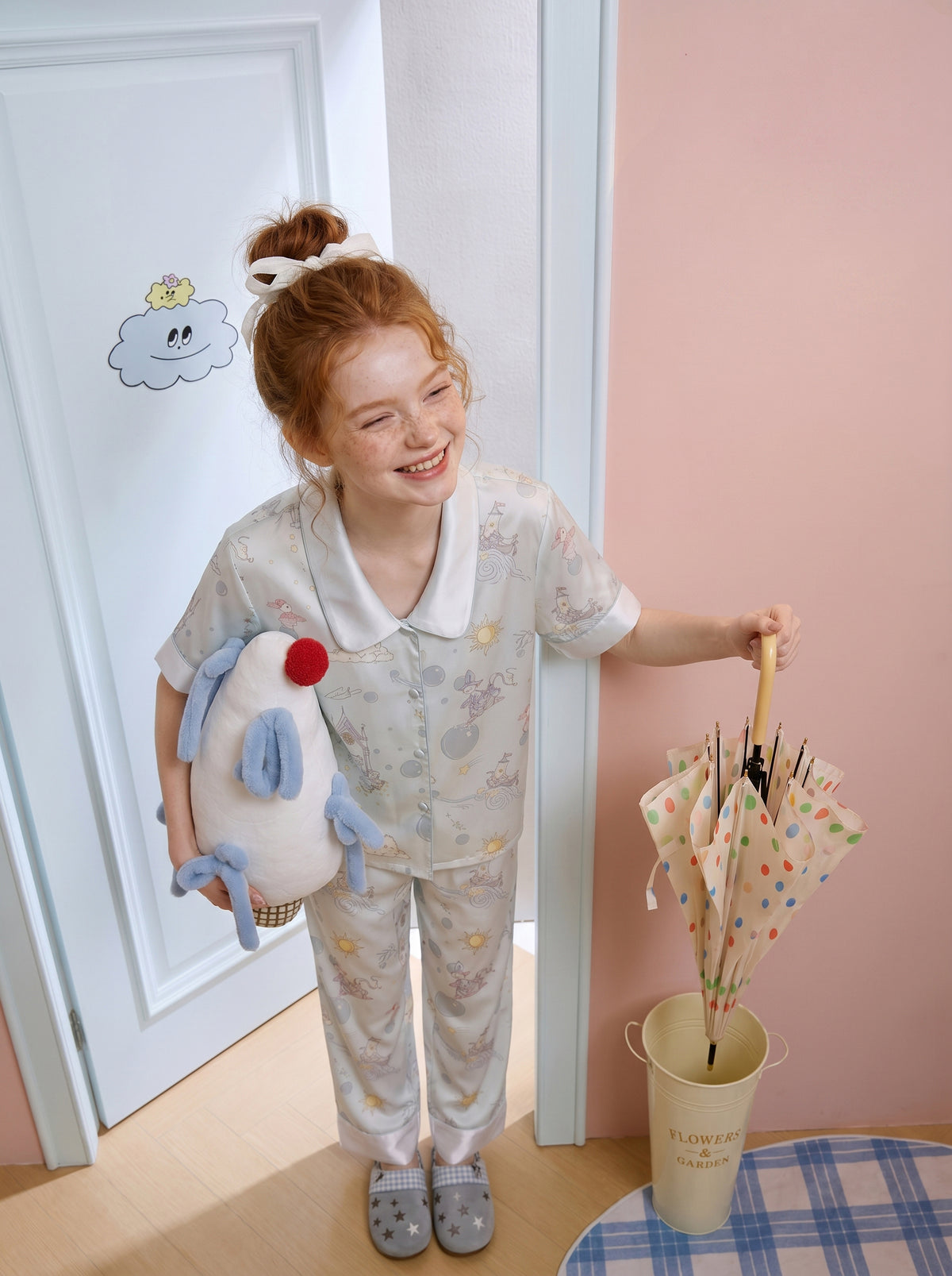 【Summer Impressions | Echoes of the Clock Tower】Silken Dreams-Women's Pajama Set Short Sleeve Long Pants