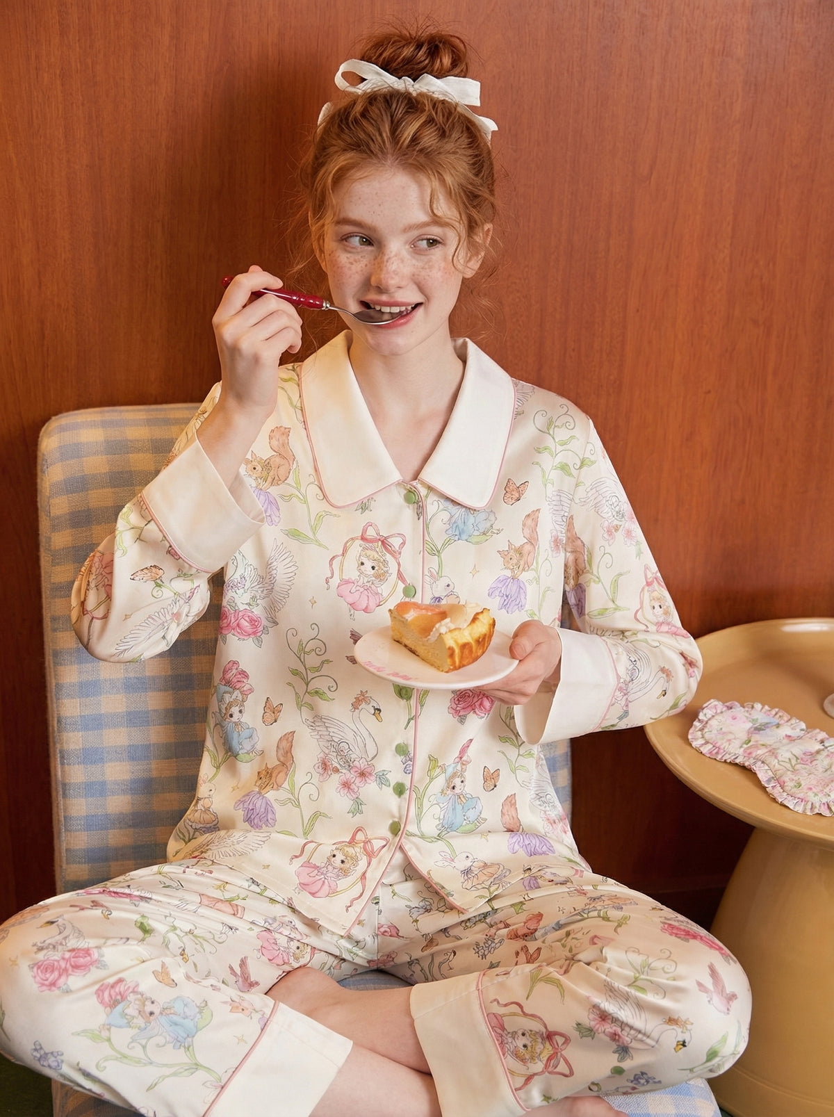【Spring Whispers | Floral Shadows】Silken Dreams - Women's Pajama Set - Long Sleeve Long Pants