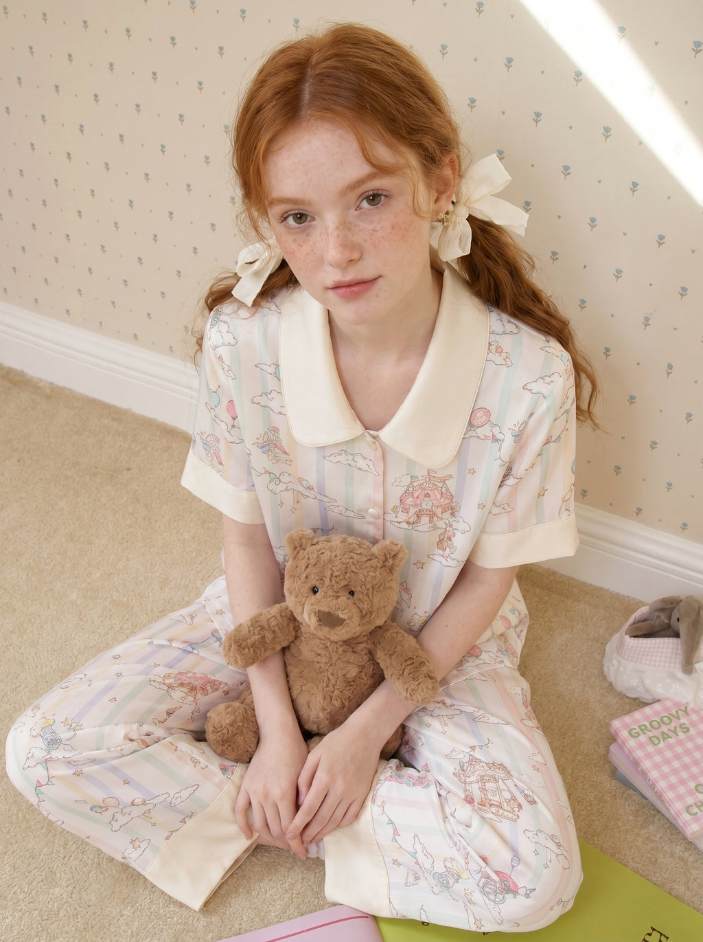 【Utopia | Theatre in the Clouds】Silken Dreams-Women's Pajama Set Short Sleeve Long Pants