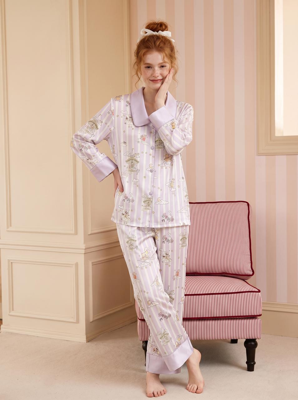 【Starry Dream Isle | Starlit Wishes】Silken Dreams - Women's Pajama Set - Long Sleeve Long Pants