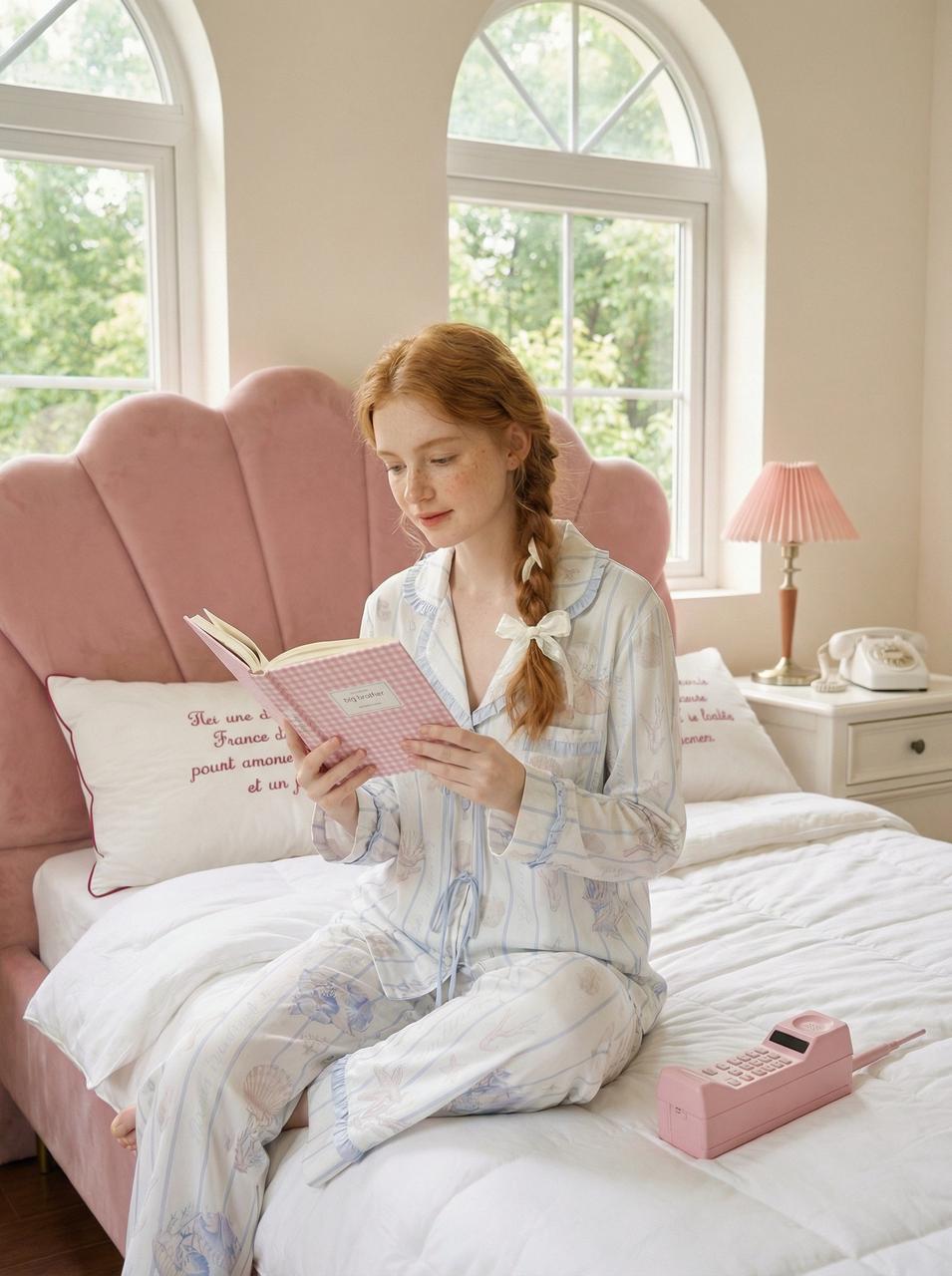 【Jeju Sea Mist | Chanel Muse】Silken Dreams - Women's Pajama Set - Long Sleeve Long Pants