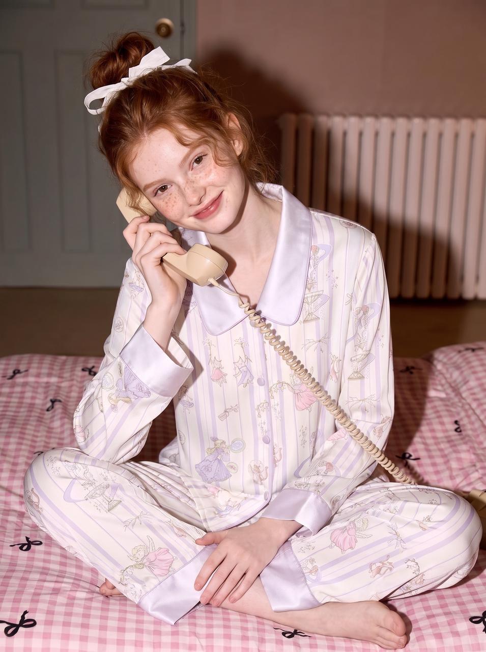 【Lily of the Valley Chronicles | Purple Taro Mist】Silken Dreams - Women's Pajama Set - Long Sleeve Long Pants