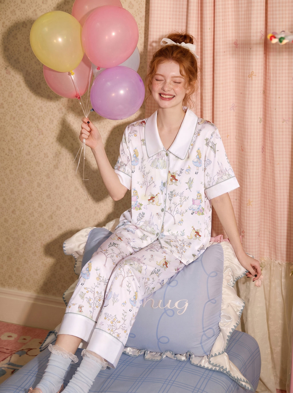 【Alice | Wonderland Dream】Silken Dreams-Women's Pajama Set Short Sleeve Long Pants