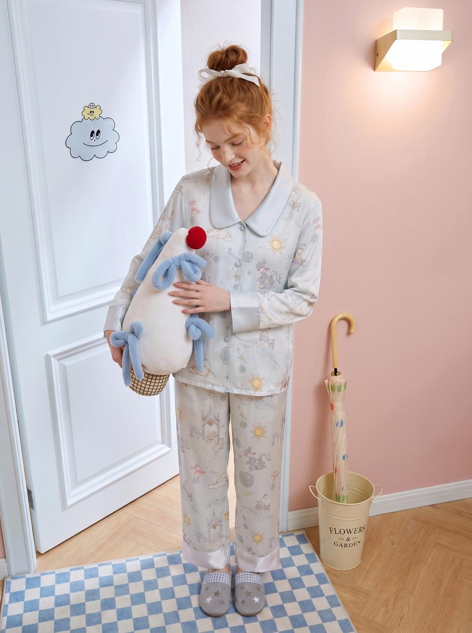 【Summer Impressions | Echoes of the Clock Tower】Silken Dreams - Women's Pajama Set - Long Sleeve Long Pants