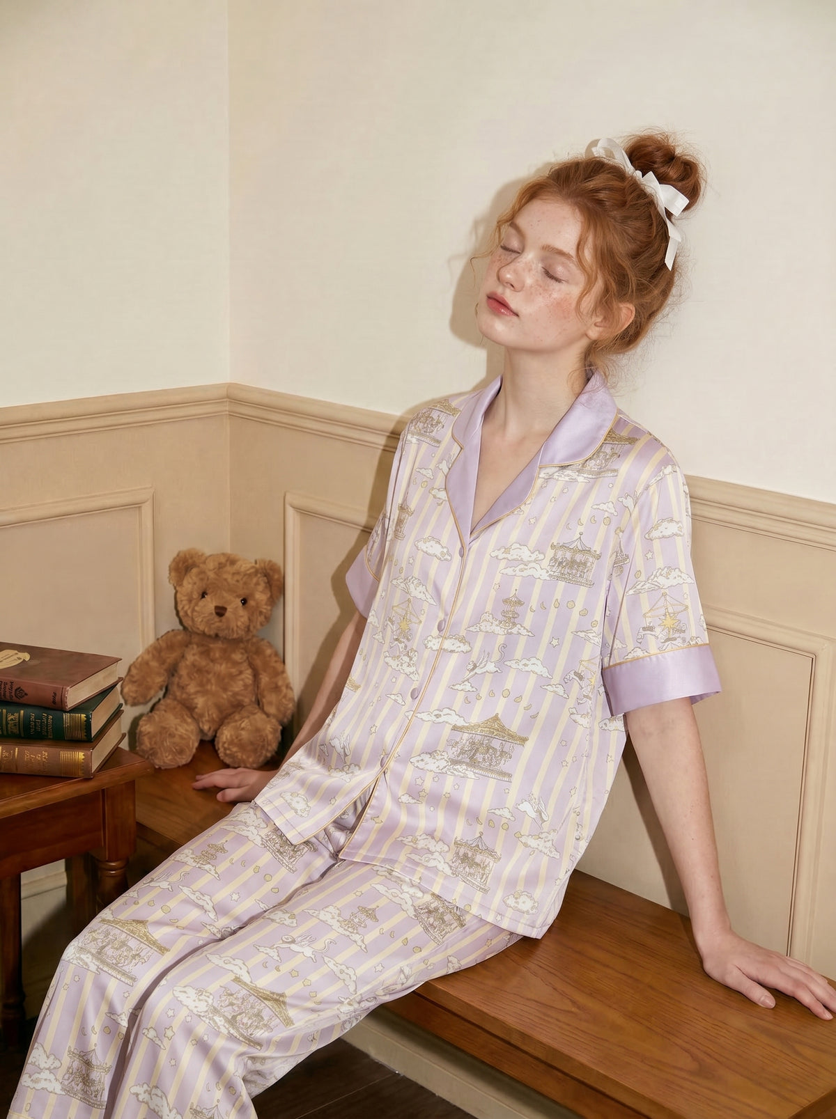 【Grand Artist | Cloud Dream】Silken Dreams-Women's Pajama Set Short Sleeve Long Pants