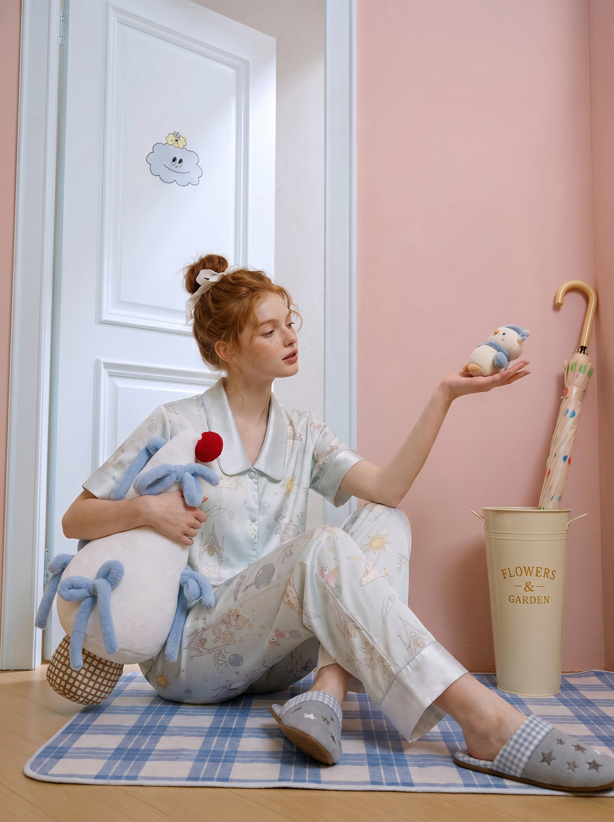 【Summer Impressions | Echoes of the Clock Tower】Silken Dreams-Women's Pajama Set Short Sleeve Long Pants