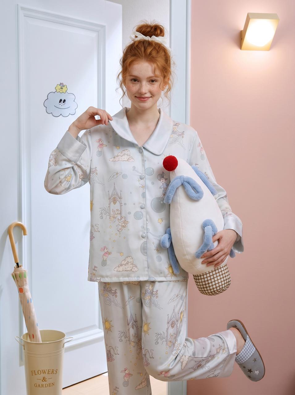 【Summer Impressions | Echoes of the Clock Tower】Silken Dreams - Women's Pajama Set - Long Sleeve Long Pants