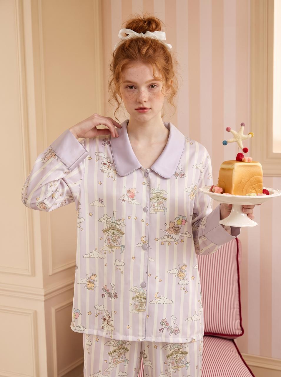 【Starry Dream Isle | Starlit Wishes】Silken Dreams - Women's Pajama Set - Long Sleeve Long Pants