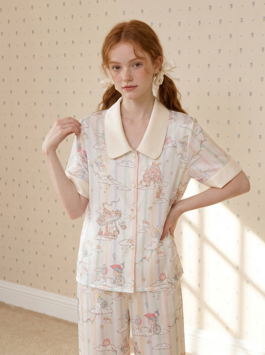 【Utopia | Theatre in the Clouds】Silken Dreams-Women's Pajama Set Short Sleeve Long Pants