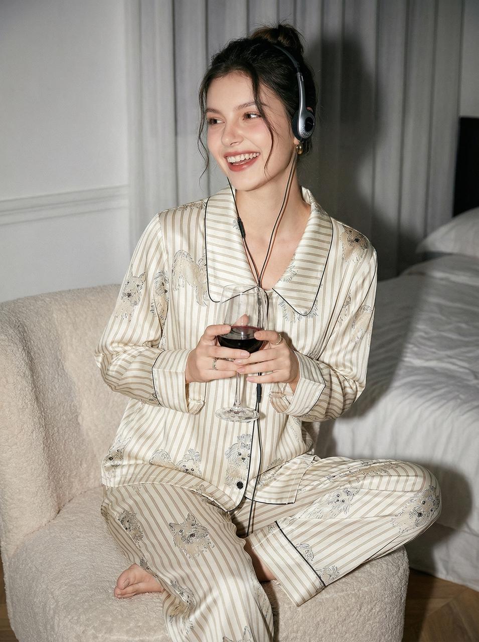 【Madrid | Charcoal Grey】Silken Dreams - Women's Pajama Set - Long Sleeve Long Pants