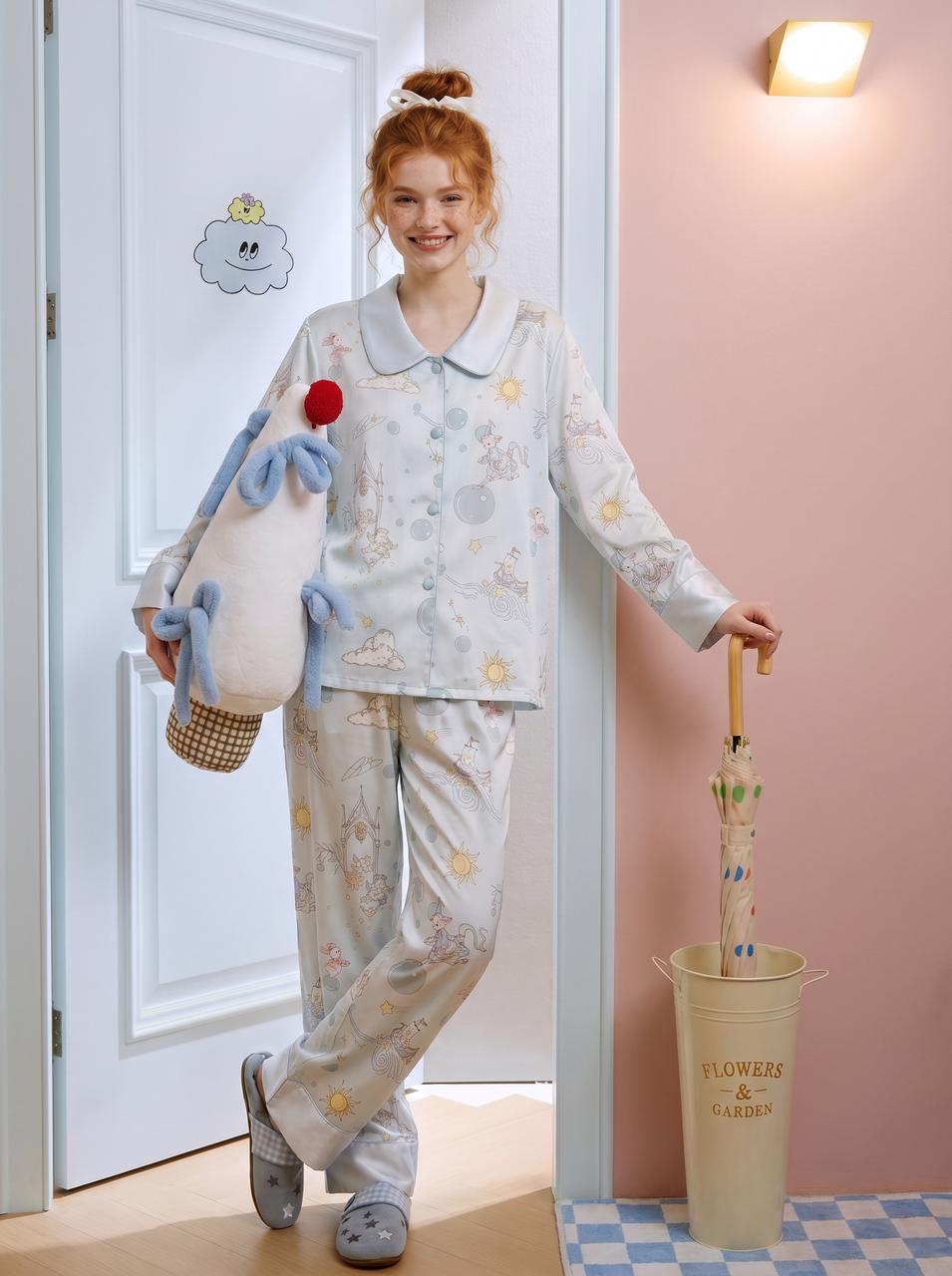 【Summer Impressions | Echoes of the Clock Tower】Silken Dreams - Women's Pajama Set - Long Sleeve Long Pants