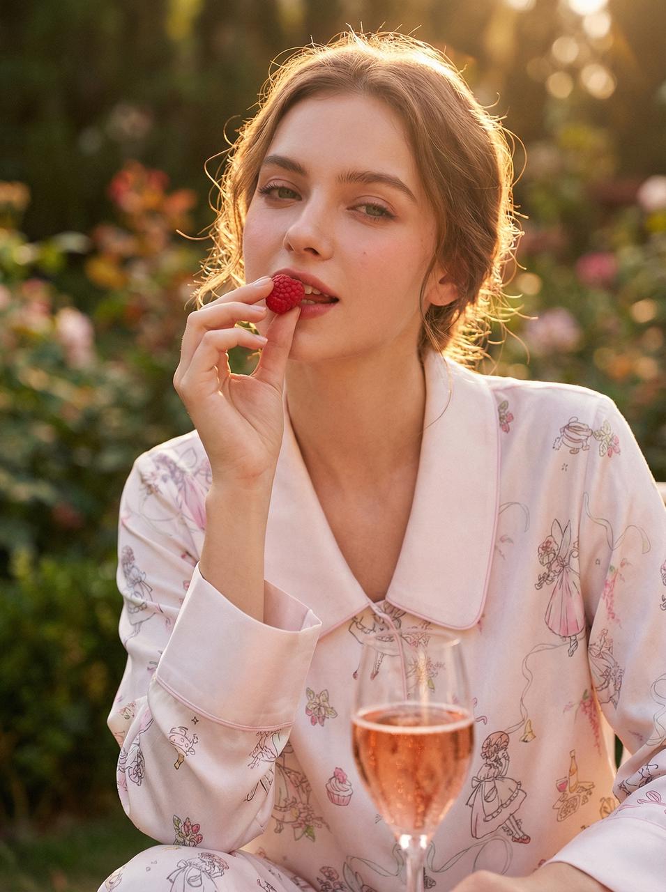 【Wild Berry Girl | Tea Party】Silken Dreams - Women's Pajama Set - Long Sleeve Long Pants