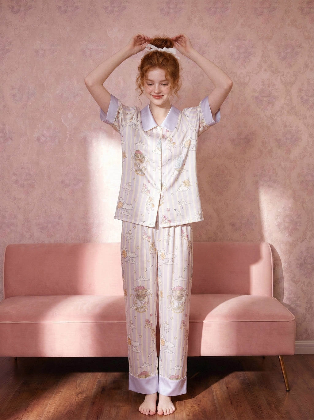 【Enchanted Dream | Pegasus Flight】Silken Dreams-Women's Pajama Set Short Sleeve Long Pants