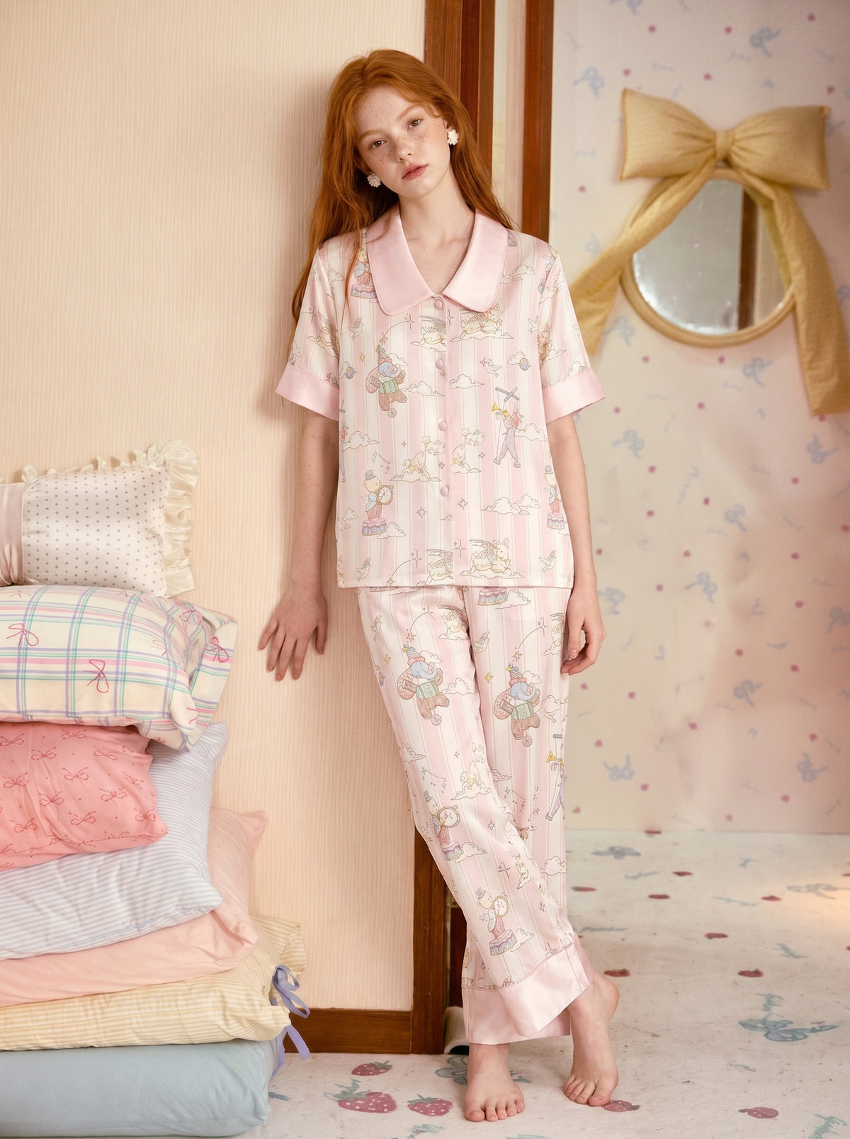 【Enchanted Dream | Lisbon Solstice】Silken Dreams-Women's Pajama Set Short Sleeve Long Pants