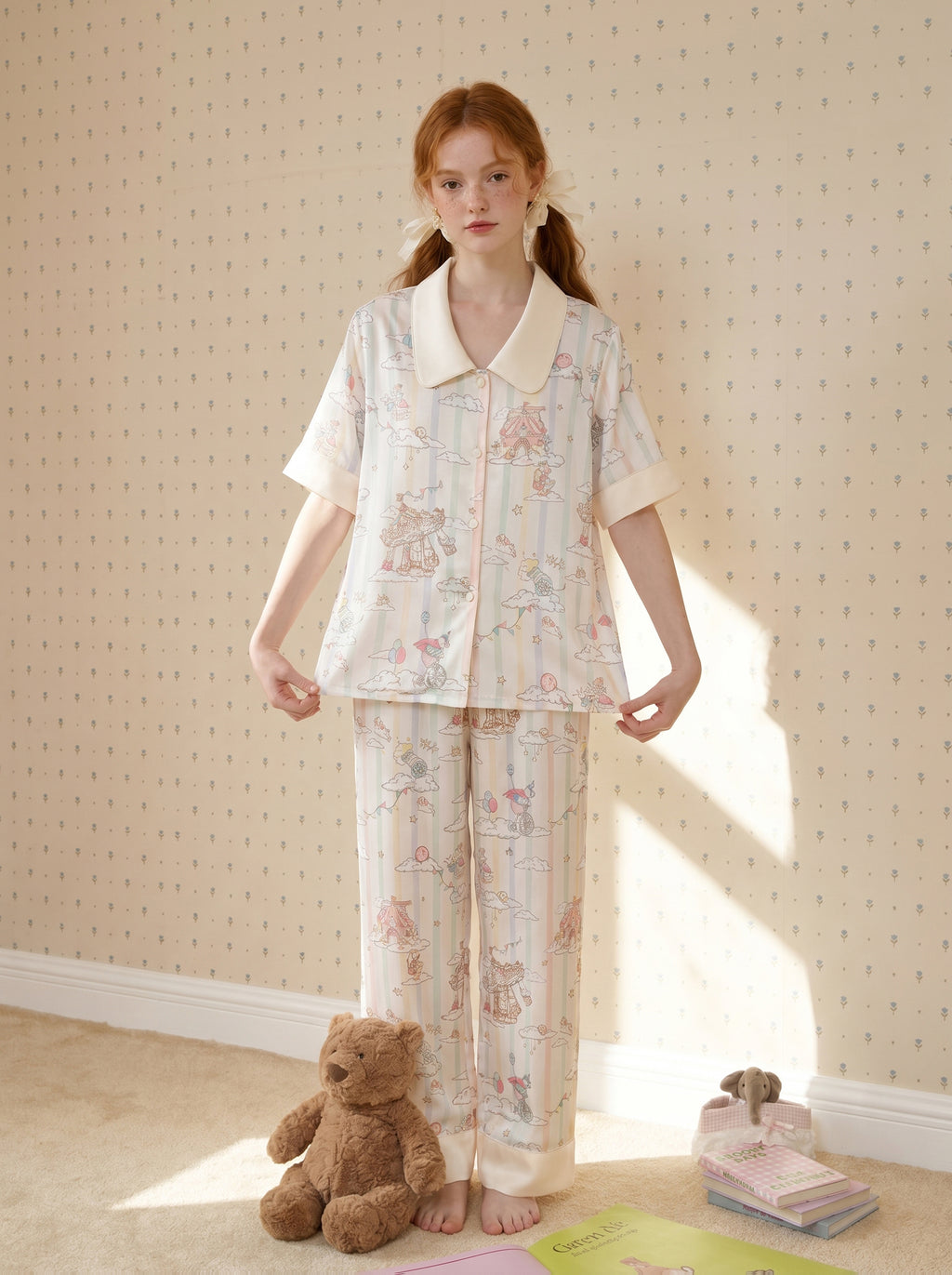 【Utopia | Theatre in the Clouds】Silken Dreams-Women's Pajama Set Short Sleeve Long Pants