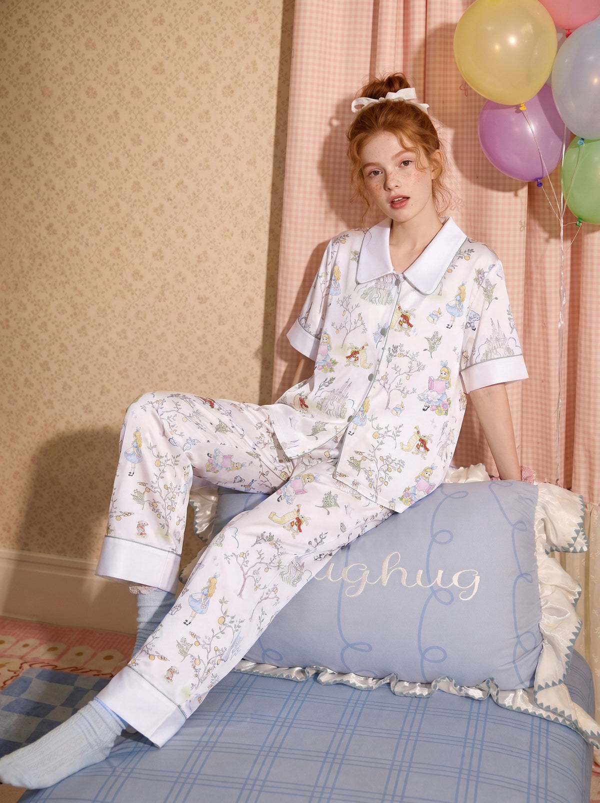 【Alice | Wonderland Dream】Silken Dreams-Women's Pajama Set Short Sleeve Long Pants