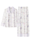 【Lily of the Valley Chronicles | Purple Taro Mist】Silken Dreams - Women's Pajama Set - Long Sleeve Long Pants