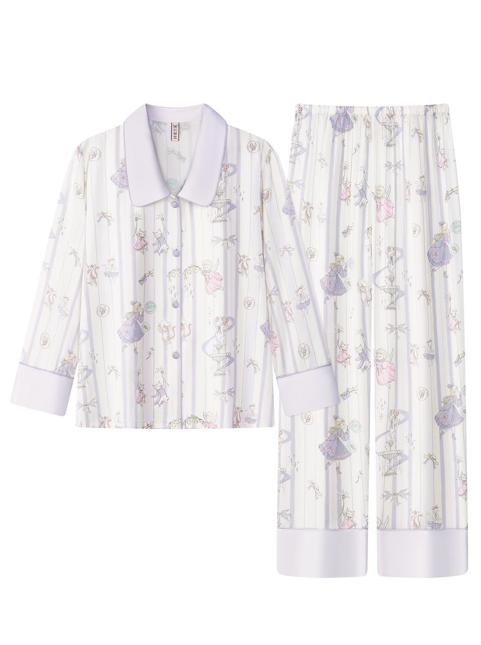 【Lily of the Valley Chronicles | Purple Taro Mist】Silken Dreams - Women's Pajama Set - Long Sleeve Long Pants