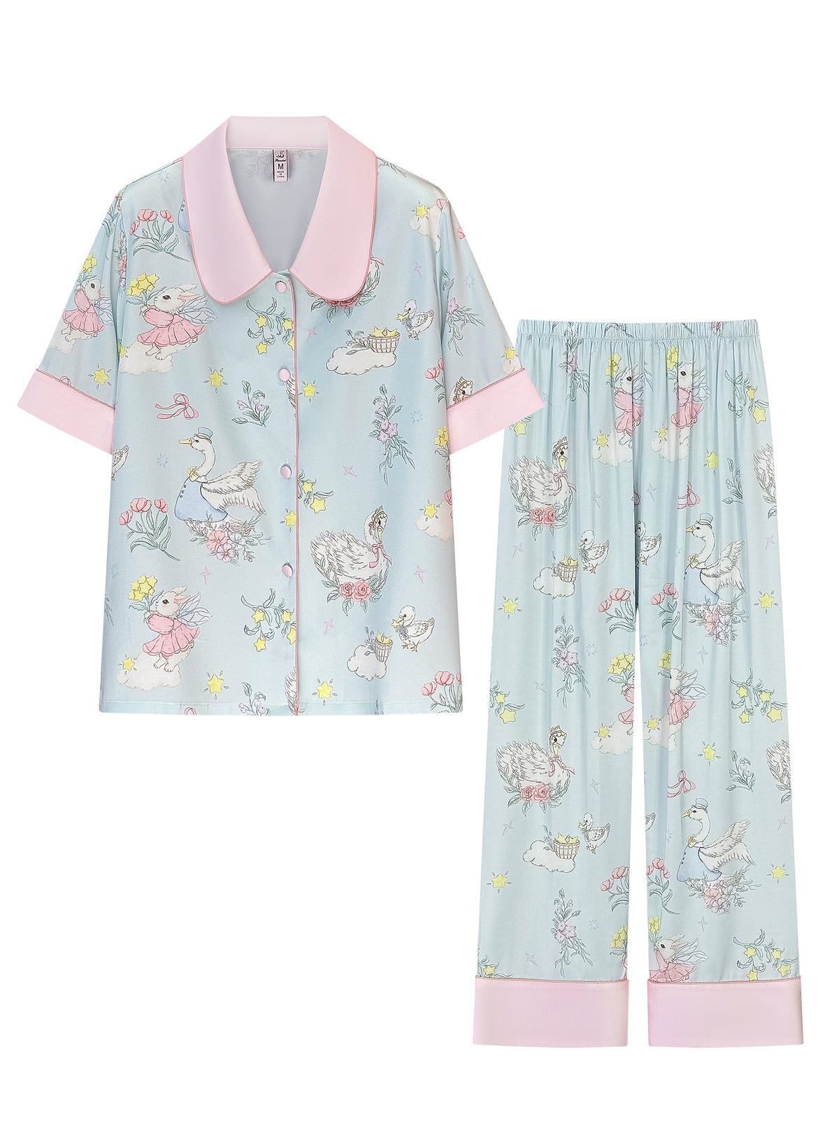【Summer Oxygen | Daydream Blue】Silken Dreams-Women's Pajama Set Short Sleeve Long Pants