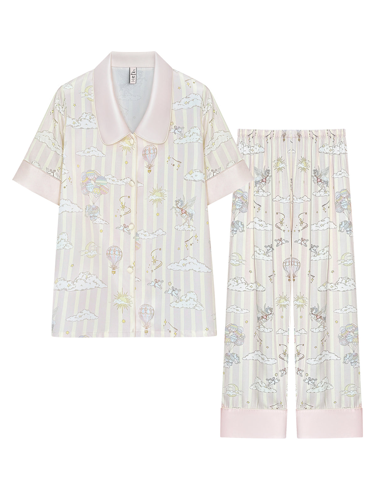 【Dream Traveler | Elephant in the Clouds】Silken Dreams-Women's Pajama Set Short Sleeve Long Pants