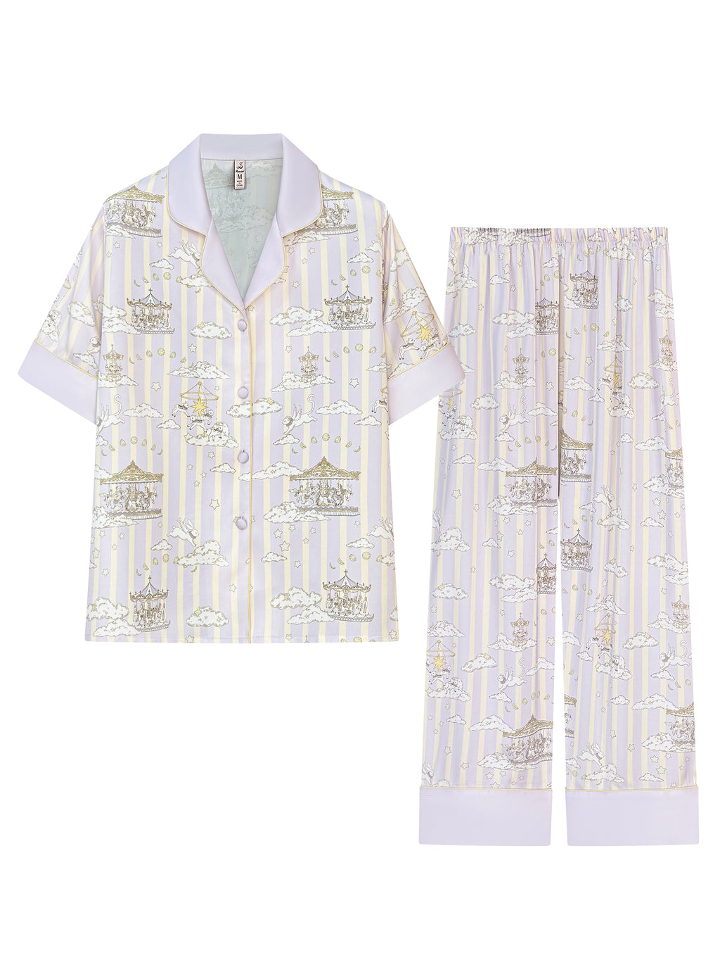 【Grand Artist | Cloud Dream】Silken Dreams-Women's Pajama Set Short Sleeve Long Pants