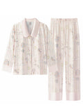 【Dream Traveler | Elephant in the Clouds】Silken Dreams - Women's Pajama Set - Long Sleeve Long Pants