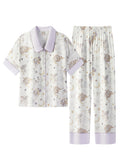 【Versailles Luxe | Starlit Cloud Bay】Silken Dreams-Women's Pajama Set Short Sleeve Long Pants