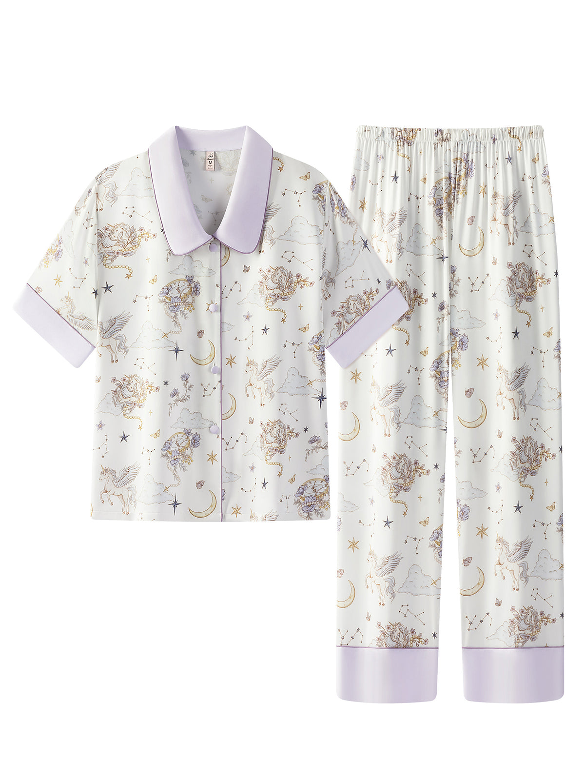 【Versailles Luxe | Starlit Cloud Bay】Silken Dreams-Women's Pajama Set Short Sleeve Long Pants