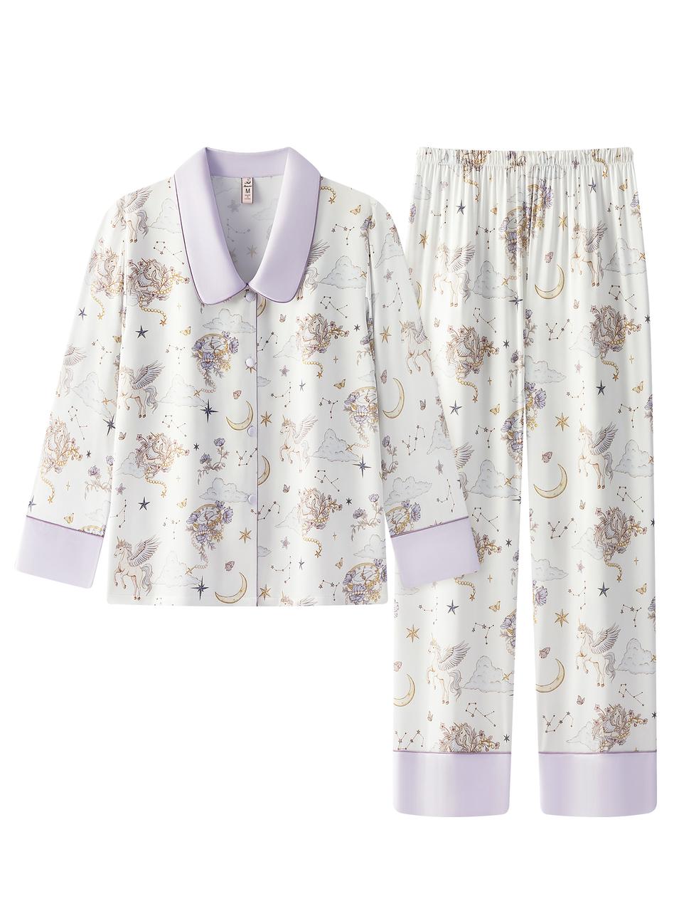 【Versailles Luxe | Starlit Cloud Bay】Silken Dreams - Women's Pajama Set - Long Sleeve Long Pants