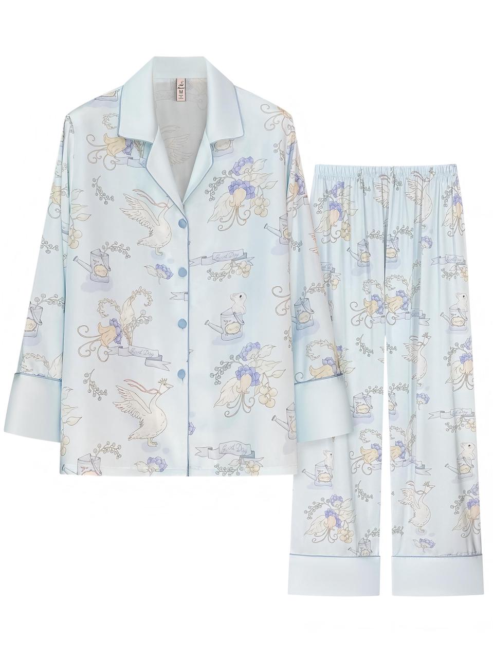 【Summer Drift | Swan's Vow】Silken Dreams - Women's Pajama Set - Long Sleeve Long Pants