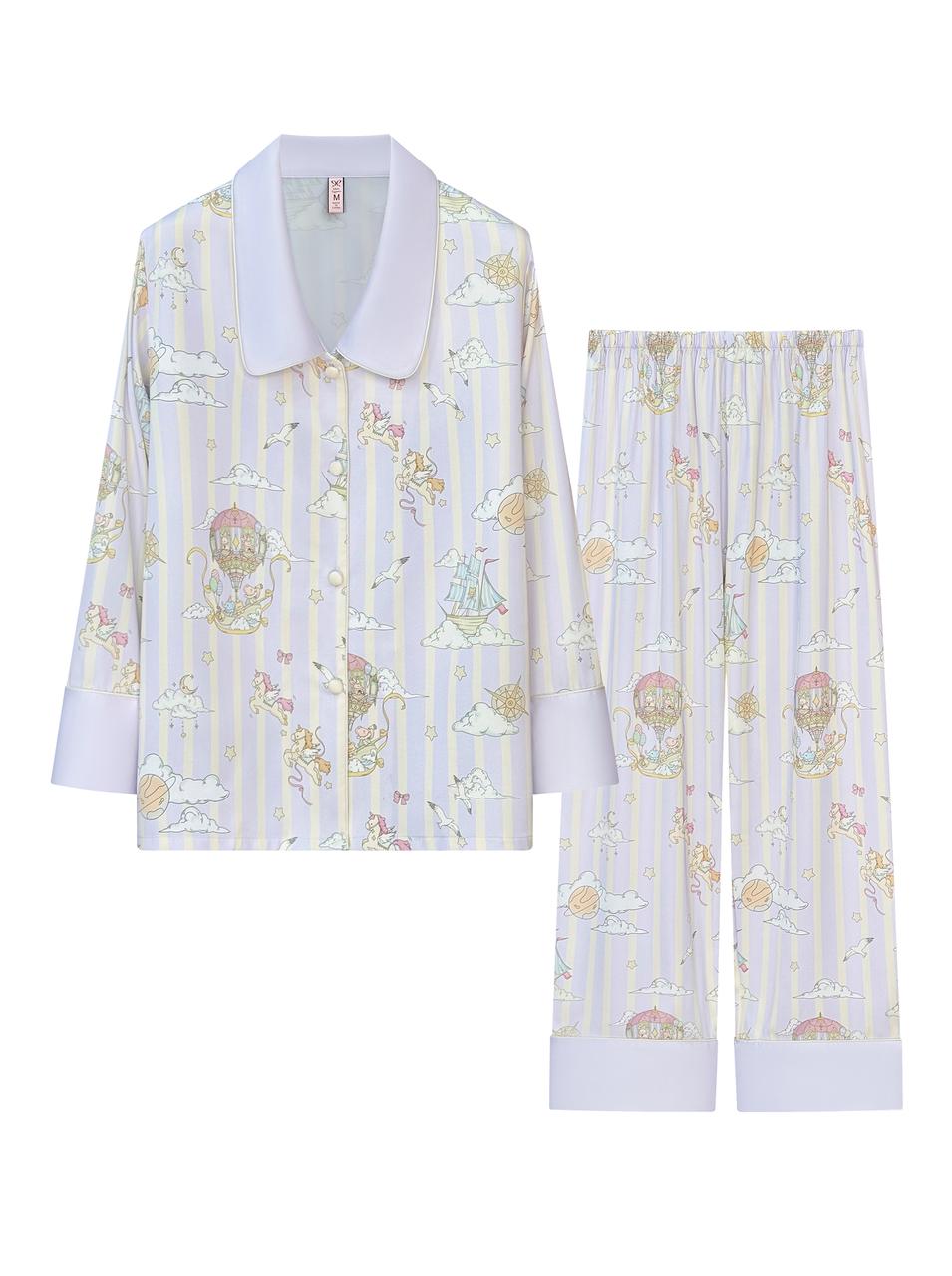 【Enchanted Dream | Pegasus Flight】Silken Dreams - Women's Pajama Set - Long Sleeve Long Pants