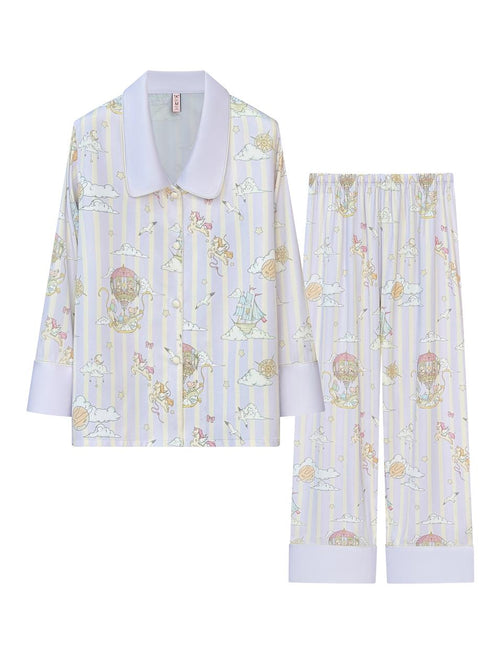 【Enchanted Dream | Pegasus Flight】Silken Dreams - Women's Pajama Set - Long Sleeve Long Pants