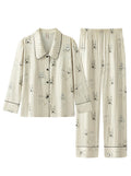 【Madrid | Charcoal Grey】Silken Dreams - Women's Pajama Set - Long Sleeve Long Pants