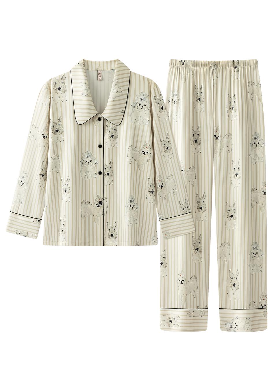 【Madrid | Charcoal Grey】Silken Dreams - Women's Pajama Set - Long Sleeve Long Pants