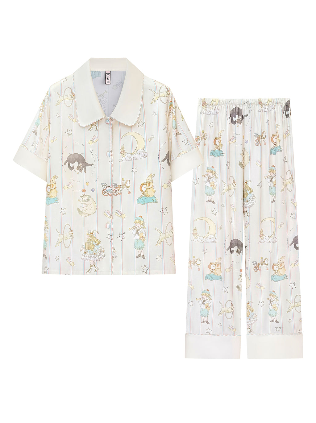 【Washington Chronicles | Mobius Cat】Silken Dreams-Women's Pajama Set Short Sleeve Long Pants