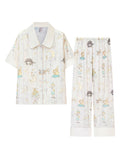 【Washington Chronicles | Mobius Cat】Silken Dreams-Women's Pajama Set Short Sleeve Long Pants