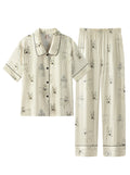 【Madrid | Charcoal Grey】Silken Dreams-Women's Pajama Set Short Sleeve Long Pants