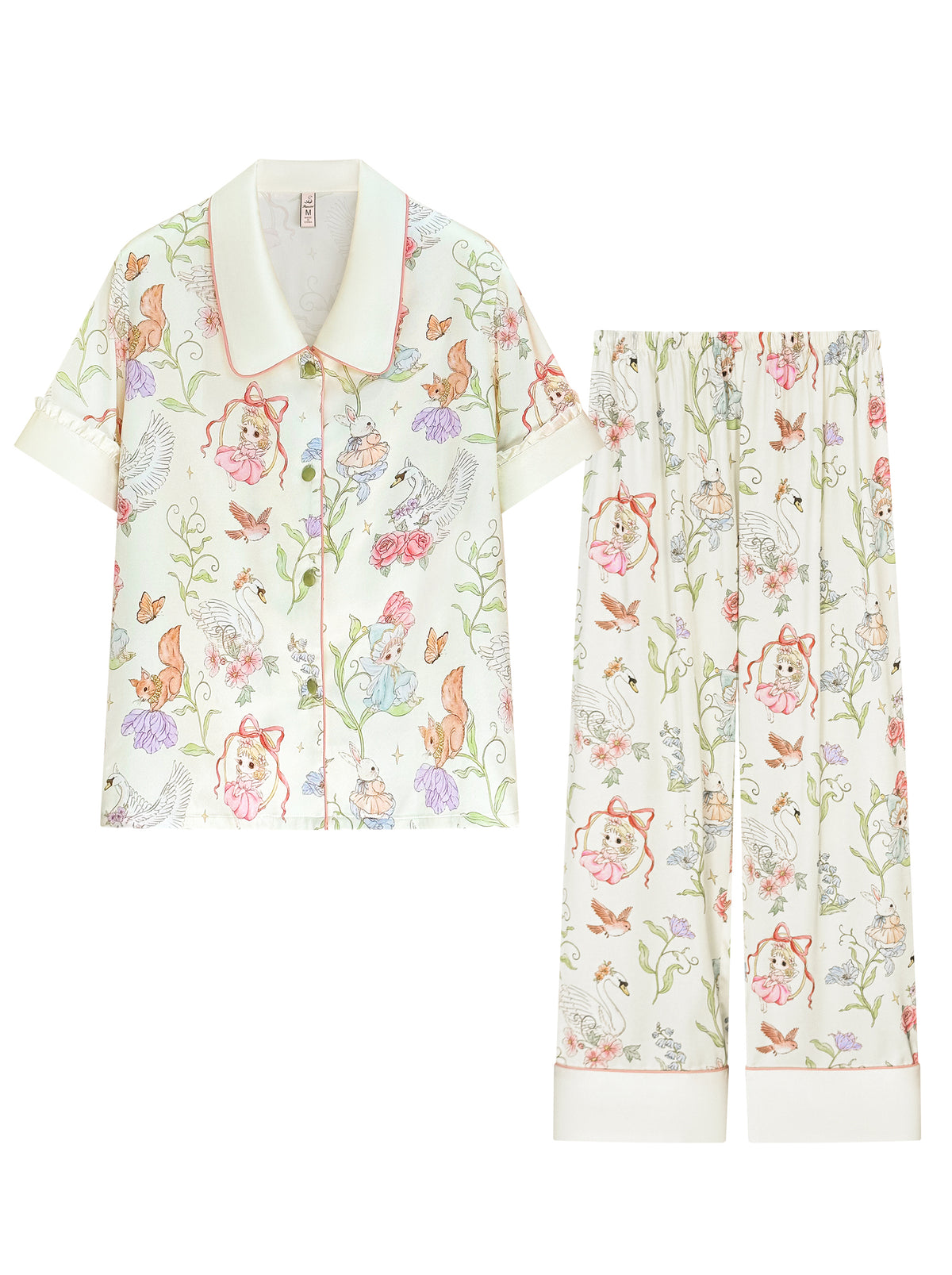 【Spring Whispers | Floral Shadows】Silken Dreams-Women's Pajama Set Short Sleeve Long Pants