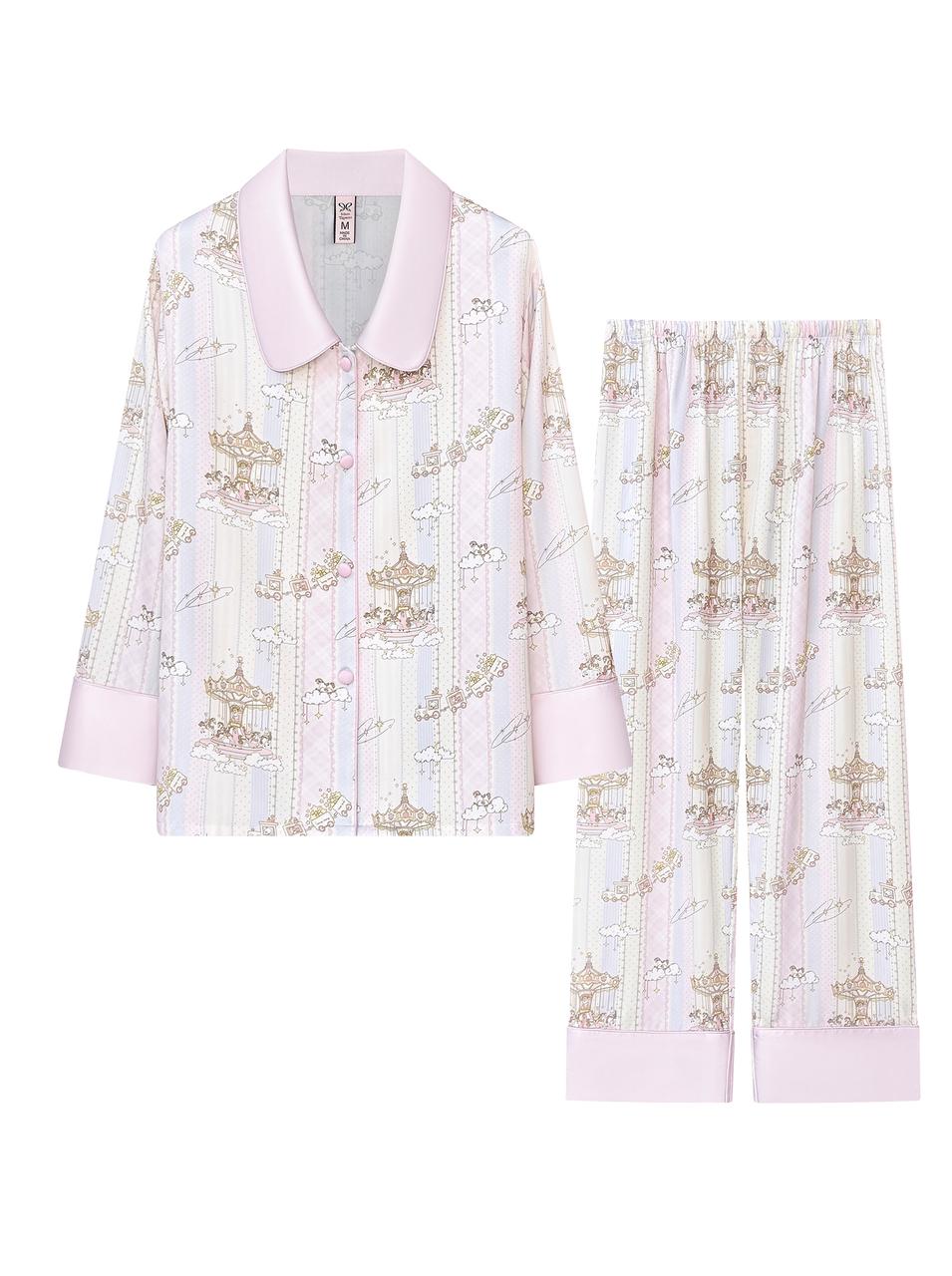 【Wonderland | Bright Starfield】Silken Dreams - Women's Pajama Set - Satin Long Sleeve Long Pants