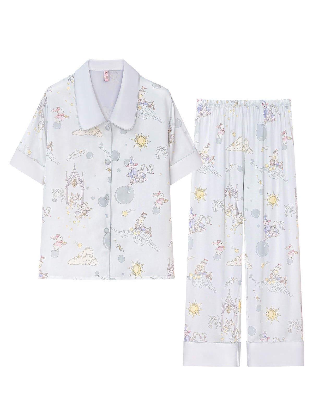 【Summer Impressions | Echoes of the Clock Tower】Silken Dreams-Women's Pajama Set Short Sleeve Long Pants