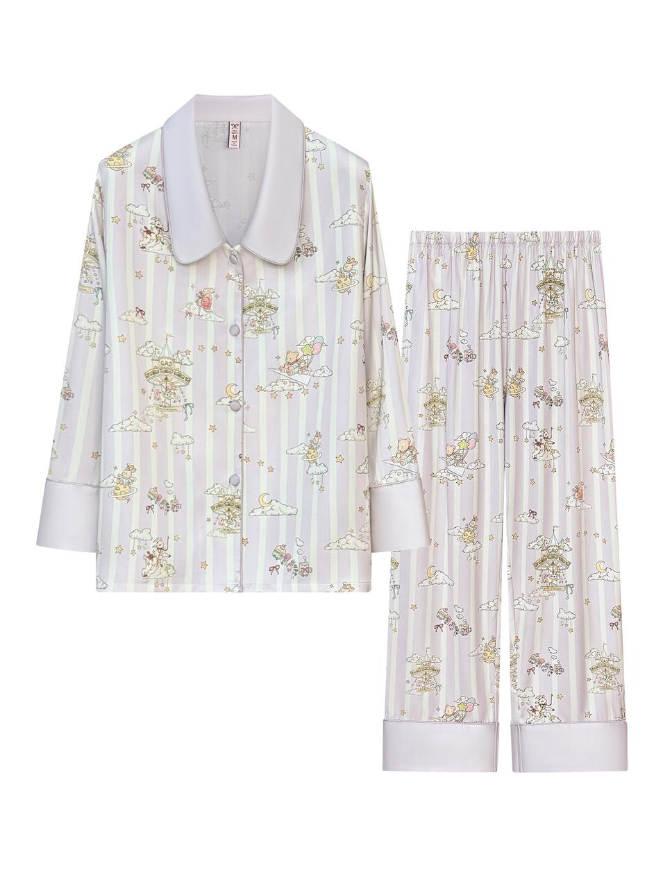 【Starry Dream Isle | Starlit Wishes】Silken Dreams - Women's Pajama Set - Long Sleeve Long Pants